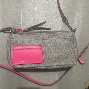 Calvin Klein Gray Logo Crossbody with Pink Accent Pocket